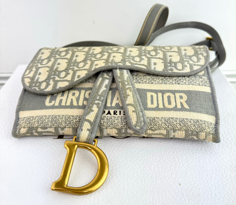 Dior Saddle Slim Pouch in Gray Dior Oblique Embroidery