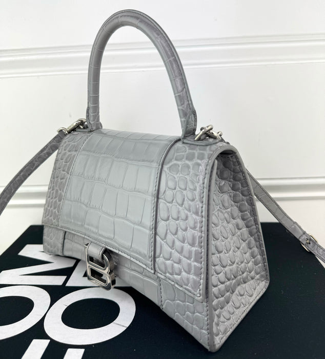 Balenciaga X Small Hourglass Bag Grey Croc Embossed