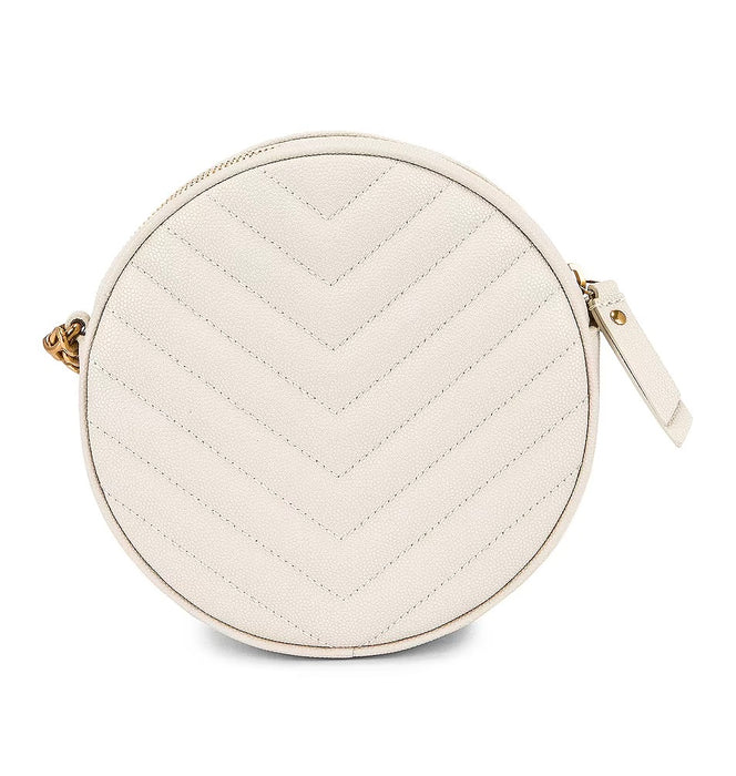 Saint Laurent Vinyle YSL Round Crossbody Bag in Quilted Grained Leather