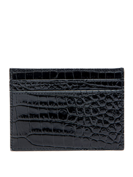 Saint Laurent Monogram Card Case Croc Embossed Shiny Leather