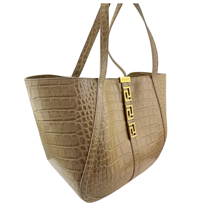 Versace Sand Large Embossed Croc Large Tote Bag