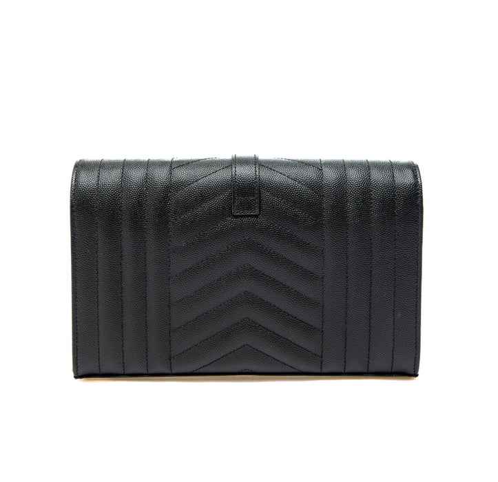 Saint Laurent Envelope Triquilt Wallet on Chain in Grained Leather