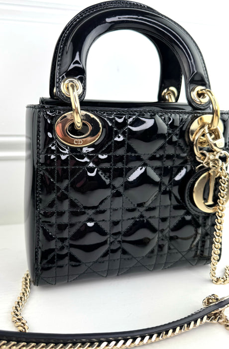 Dior Mini Lady Dior Bag in Patent Calfskin Cannage