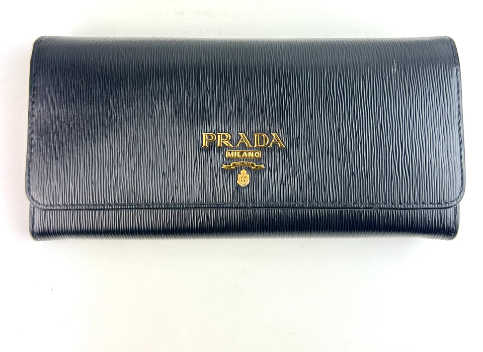 Prada Black Vitello Move Continental Wallet