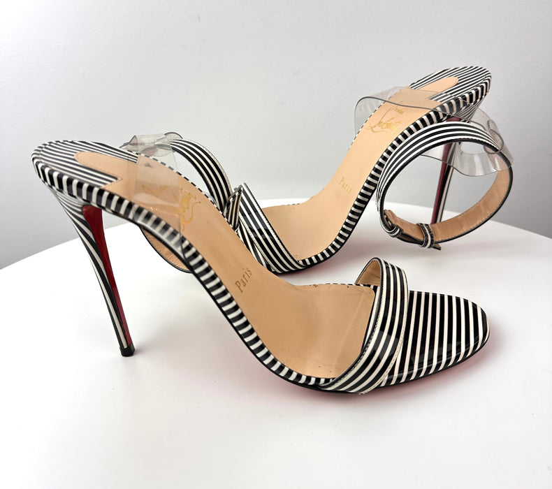 Christian Louboutin Jonatina 100mm Striped Patent Illusion Red Sole Sandals