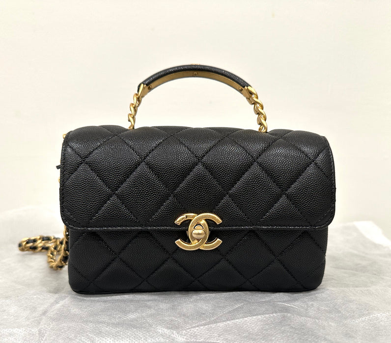 Chanel 23s Classic Top  Handle Flap Black Caviar  Small Bag