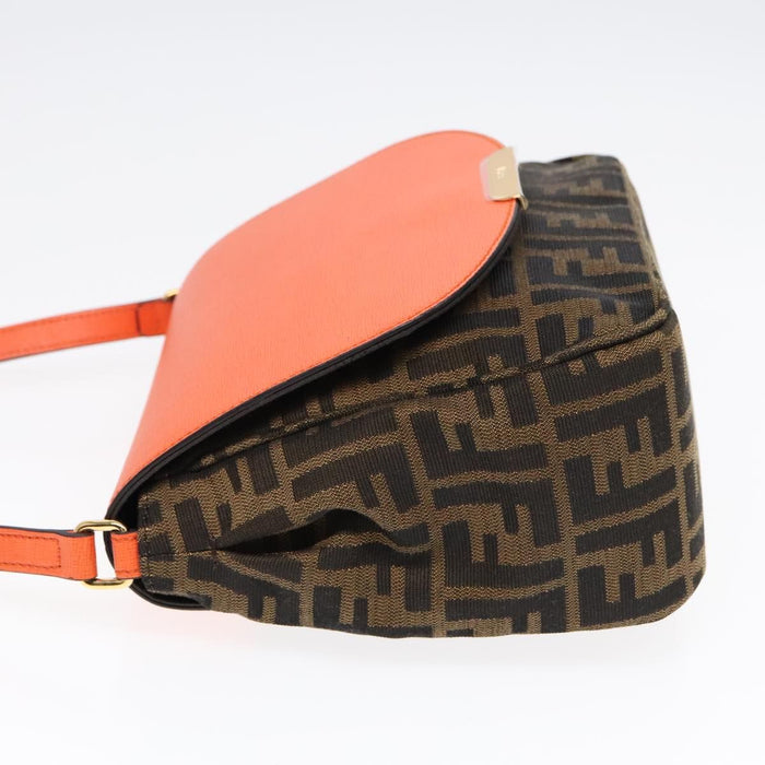 Fendi Zucca Canvas Shoulder Bag Brown Black Orange