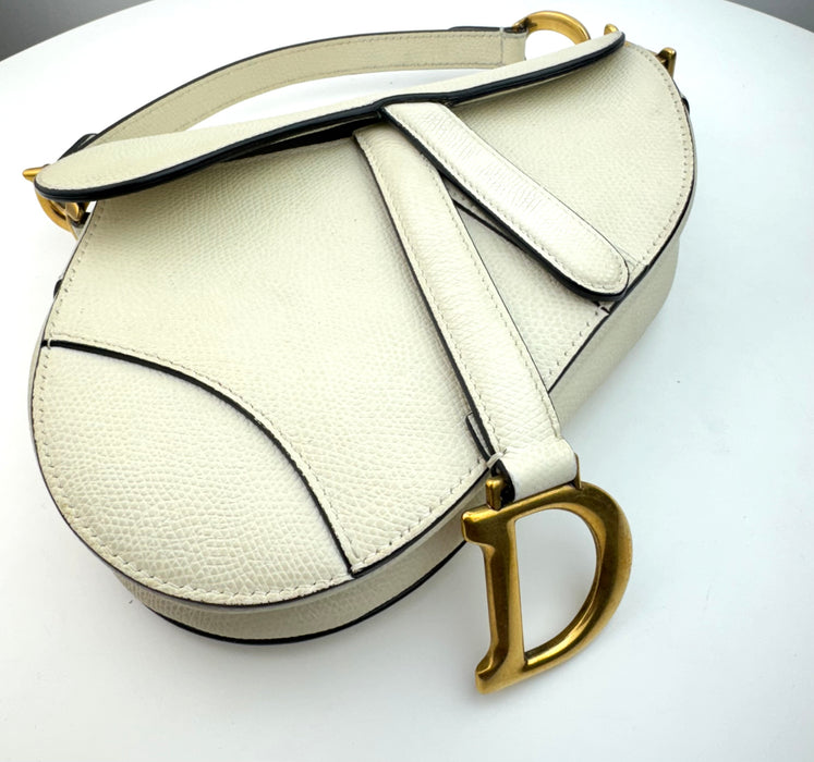 Dior Latte Grained Calf Skin Mini Saddle Shoulder Handbag Ivory