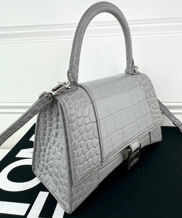 Balenciaga X Small Hourglass Bag Grey Croc Embossed