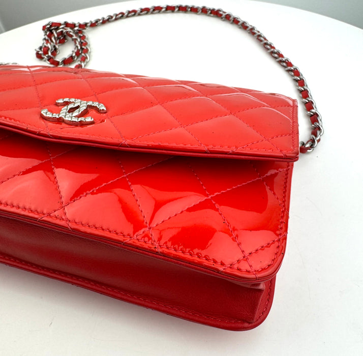 Chanel Classic Wallet on Chain Patent red