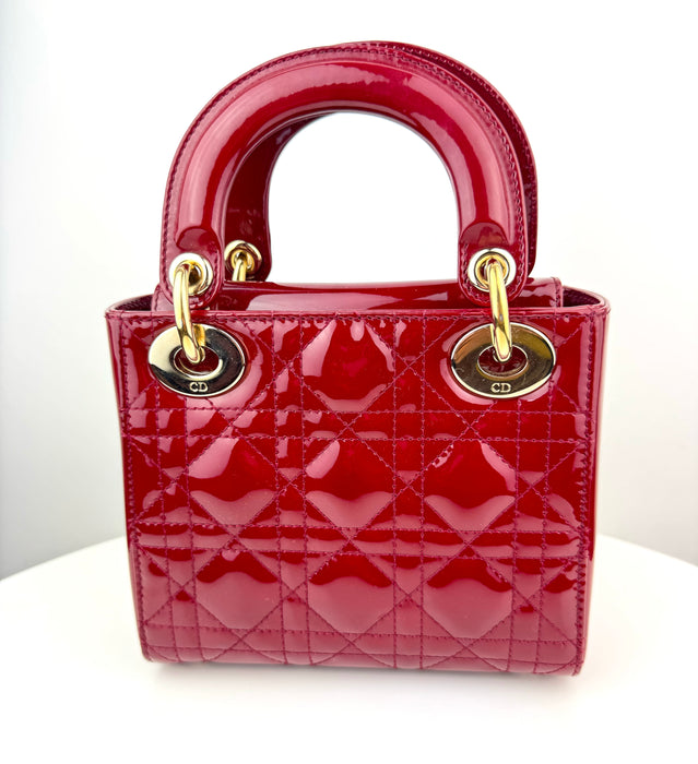 Dior Mini Lady Dior Bag in Patent Calfskin Red Cannage