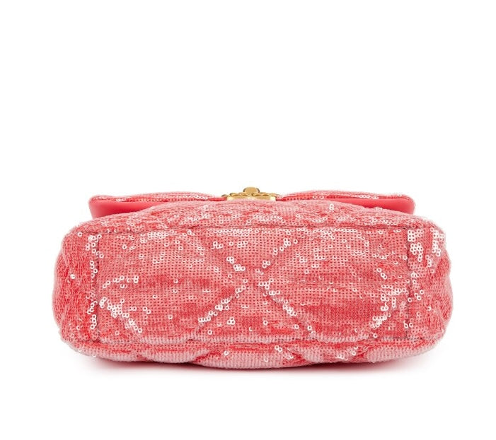 Chanel Pink Quilted Sequin Chanel 19 Flap