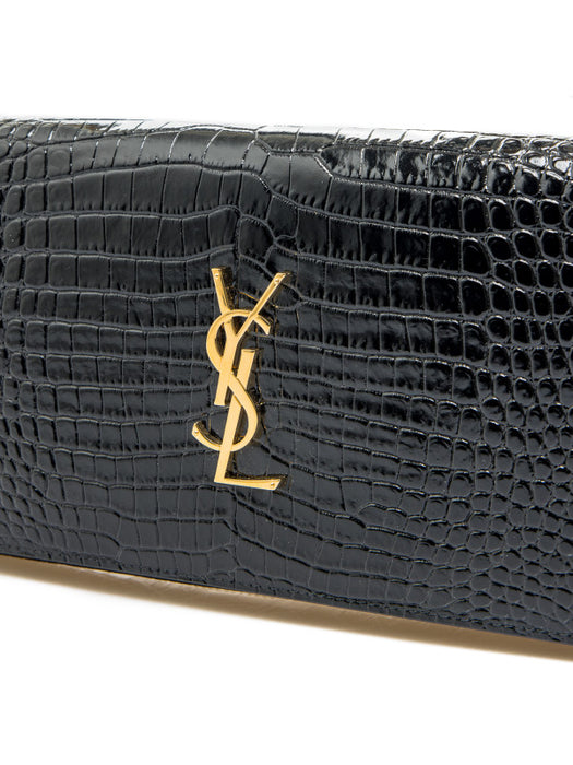 Saint Laurent Cassandre Croc Embossed Leather Chain Wallet