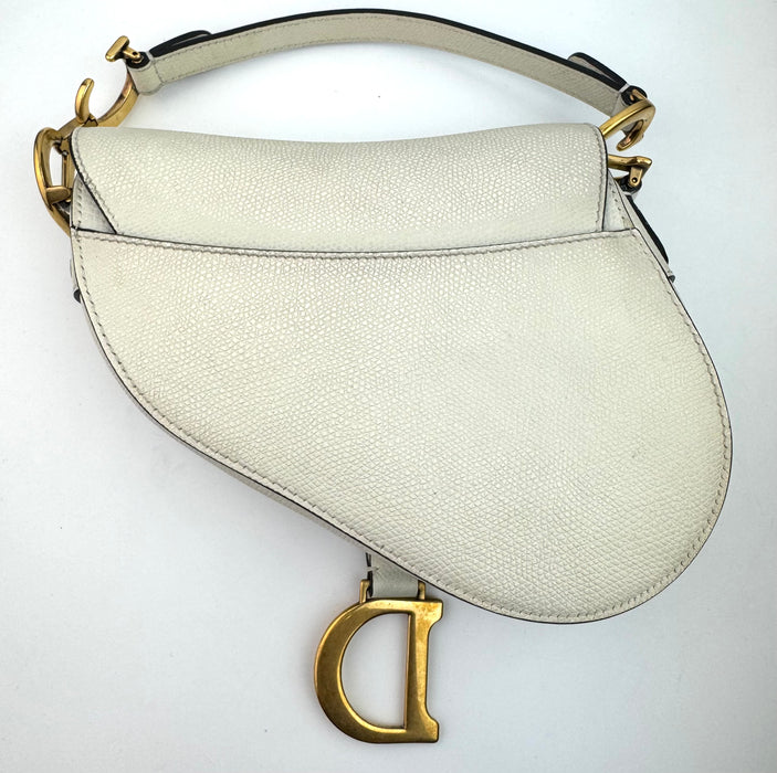 Dior Latte Grained Calf Skin Mini Saddle Shoulder Handbag Ivory