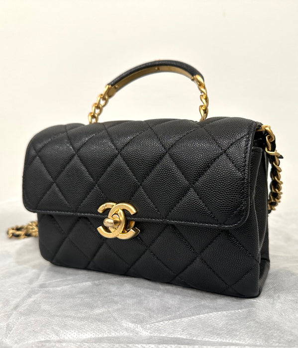 Chanel 23s Classic Top  Handle Flap Black Caviar  Small Bag