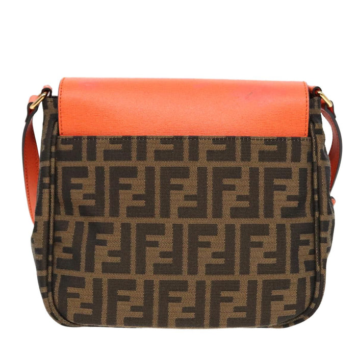 Fendi Zucca Canvas Shoulder Bag Brown Black Orange