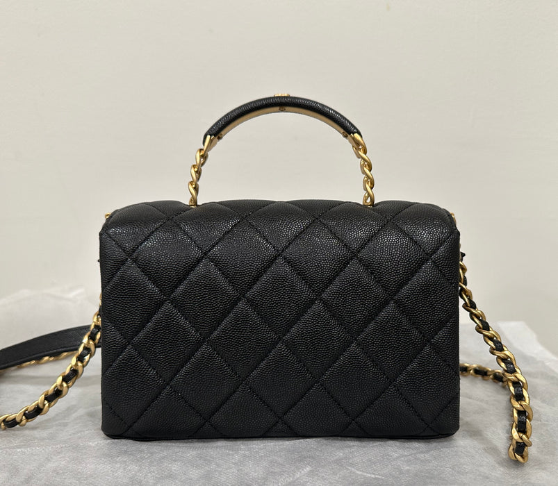 Chanel 23s Classic Top  Handle Flap Black Caviar  Small Bag