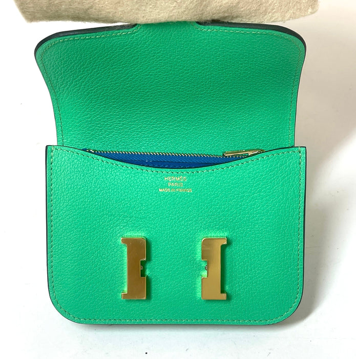 Hermes Bi-Color Constance Slim Wallet Vert Comics Bleu Zellige