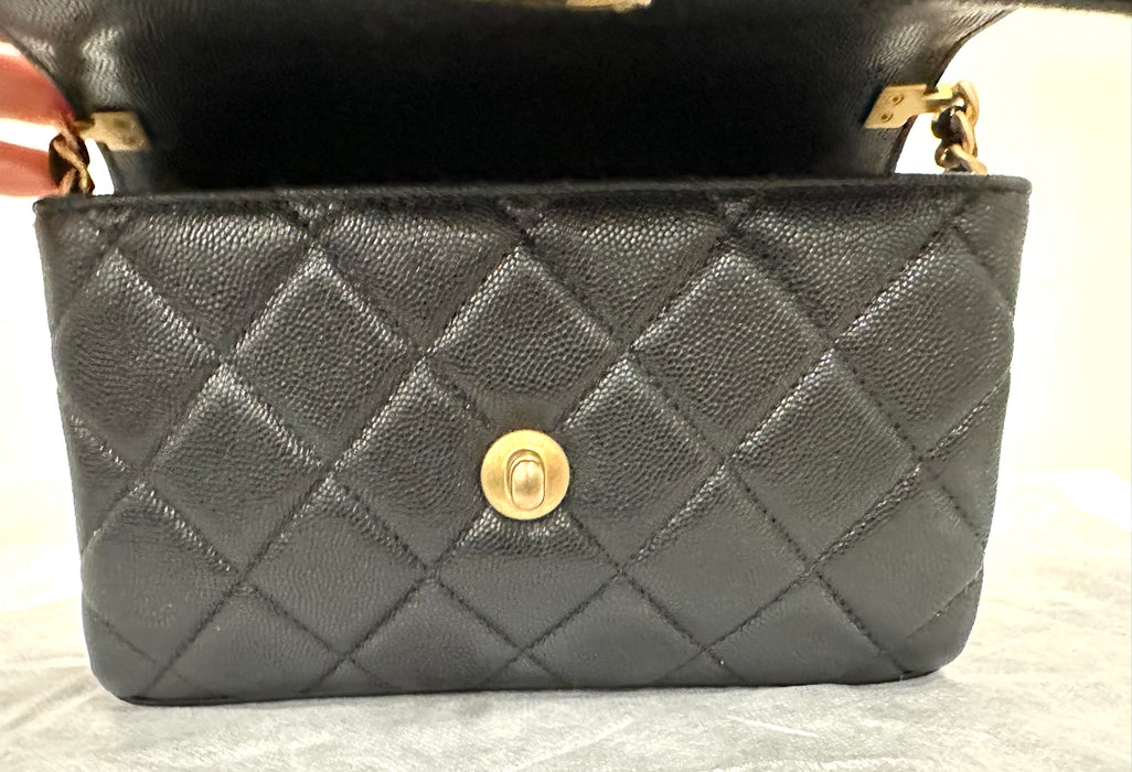 Chanel 23s Classic Top  Handle Flap Black Caviar  Small Bag