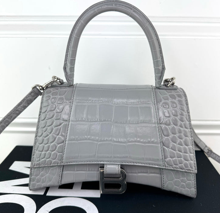 Balenciaga X Small Hourglass Bag Grey Croc Embossed