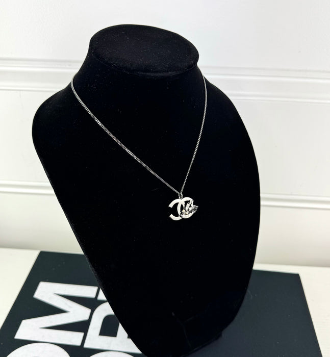 Chanel Gunmetal CC Logo and Holly Necklace