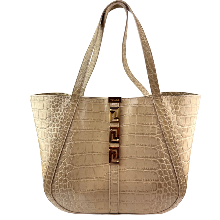 Versace Sand Large Embossed Croc Large Tote Bag