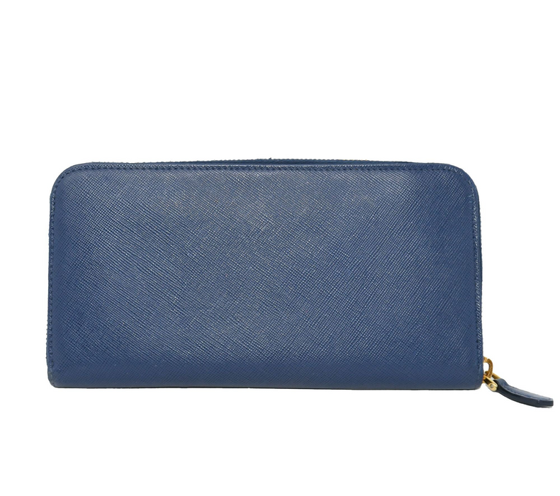 Prada Saffiano Leather Zippy Wallet Blue