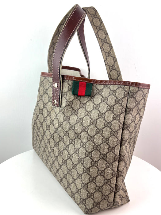 Gucci GG Plus Monogram Medium Signature Web Loop Tote Brown