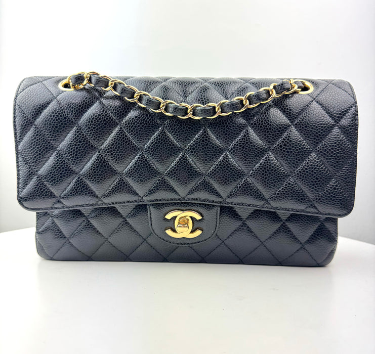 Chanel Medium Classic Handbag in Black Grained Calfskin and Gold-Tone Metal