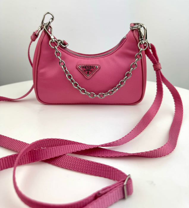 Prada Tessuto Nylon Mini Re-Edition Shoulder bag Pink