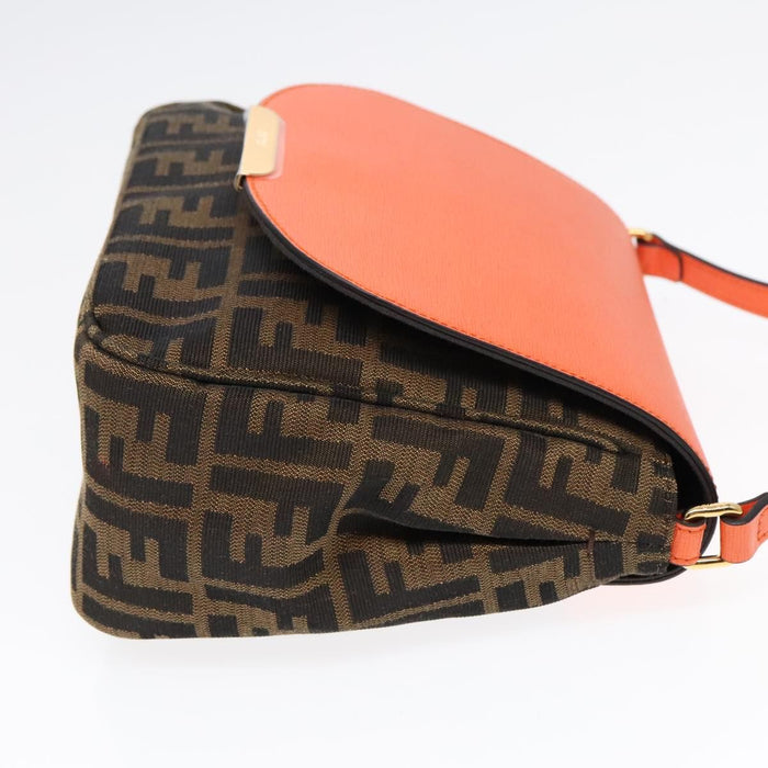 Fendi Zucca Canvas Shoulder Bag Brown Black Orange