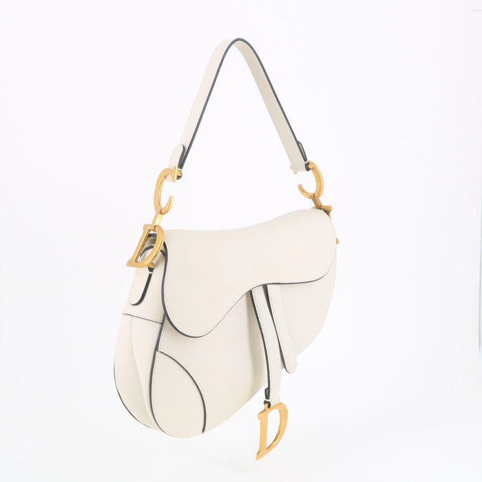 Dior Latte Grained Calf Skin Mini Saddle Shoulder Handbag Ivory