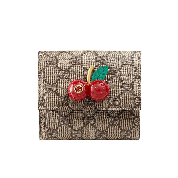 Gucci GG Supreme French flap wallet with cherries