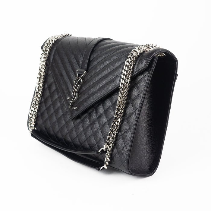 Saint Laurent Large Tri-Quilt Leather Envelope Bag in Black with Silver Hardware