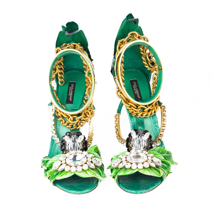 Dolce & Gabbana Leather Tropical Embellished Sandals