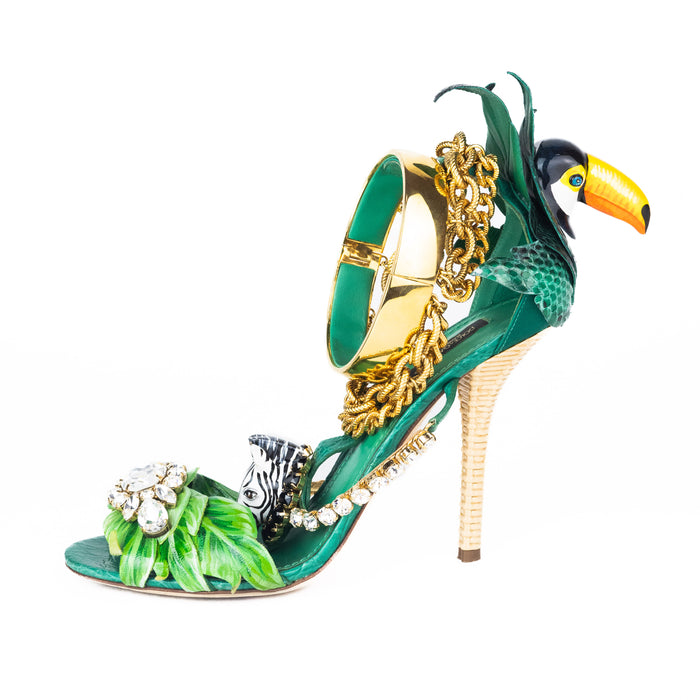 Dolce & Gabbana Leather Tropical Embellished Sandals