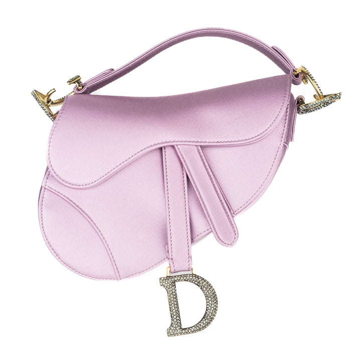 Christian Dior Limited Edition Rhinestones Mini Saddle in Mauve Pink Satin