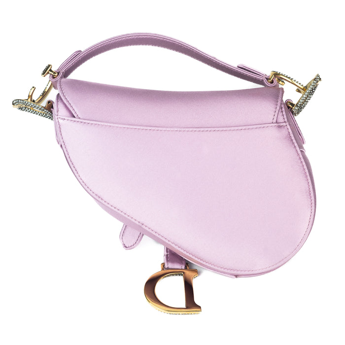 Christian Dior Limited Edition Rhinestones Mini Saddle in Mauve Pink Satin