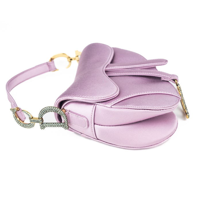 Christian Dior Limited Edition Rhinestones Mini Saddle in Mauve Pink Satin