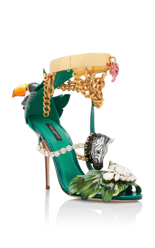 Dolce & Gabbana Leather Tropical Embellished Sandals
