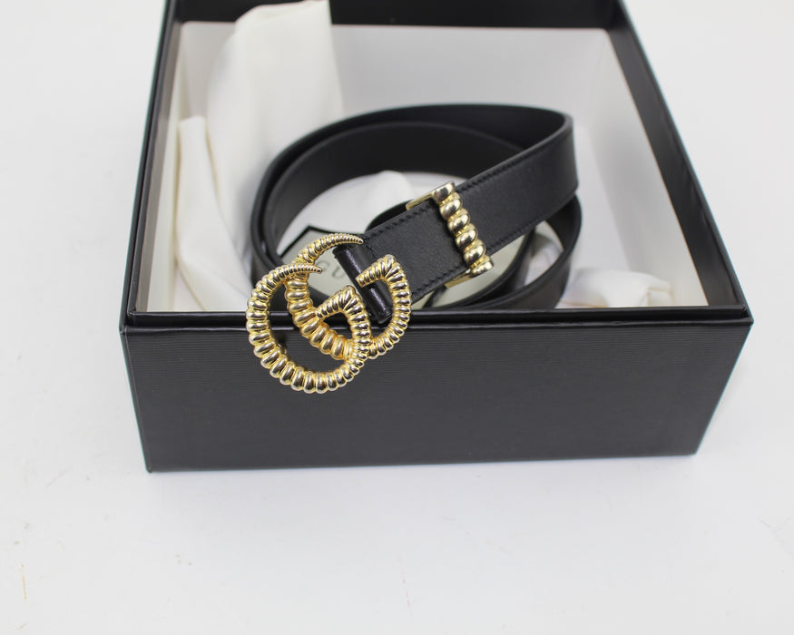 GUCCI LEATHER BELT WITH DOUBLE G BUCKLE size 80/32 - LuxurySnob