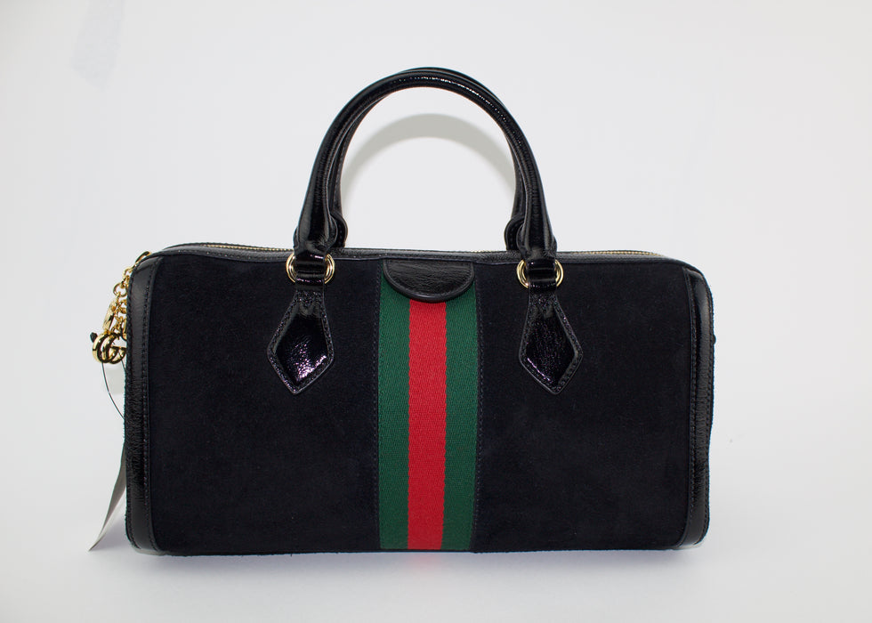 GUCCI BLACK OPHIDIA BOSTON SUEDE BAG