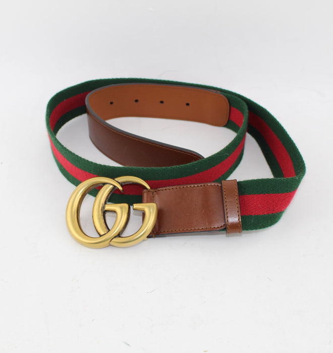 GUCCI WEB BELT WITH DOUBLE G BUCKLE SIZE 90/36 - LuxurySnob