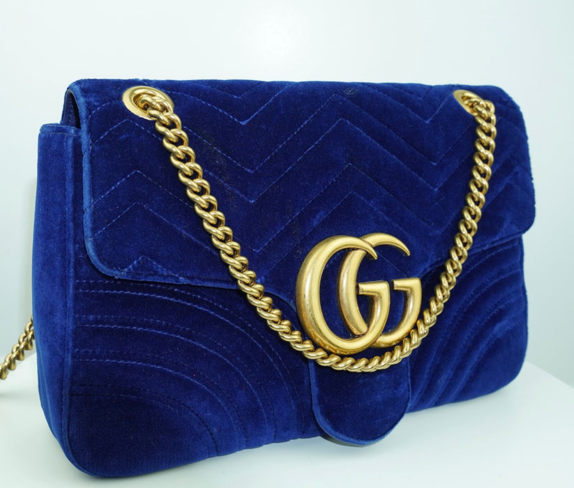 Gucci GG Marmont Medium Quilted velvet blue bag