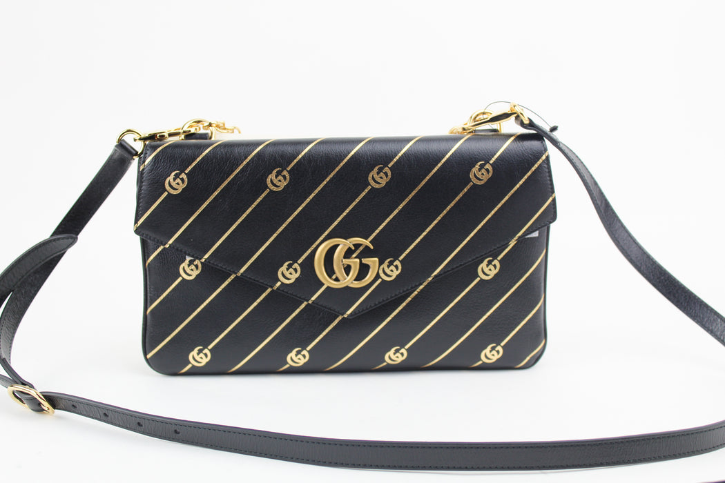 Gucci Black/White Leather Thiara Medium Double Shoulder Bag