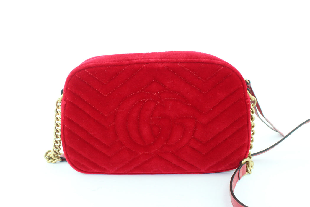 GUCCI GG MARMONT VELVET CAMERA BAG RED