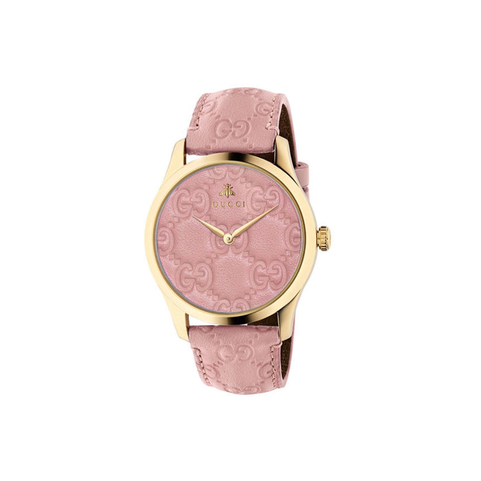 Gucci G-Timeless 38mm Yellow Gold Pastel Pink Watch