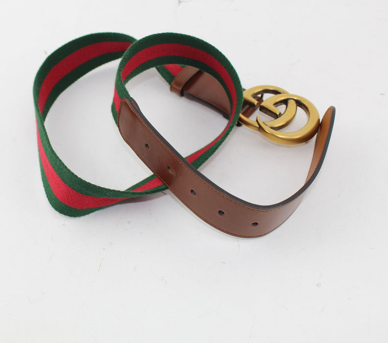 GUCCI WEB BELT WITH DOUBLE G BUCKLE SIZE 90/36 - LuxurySnob