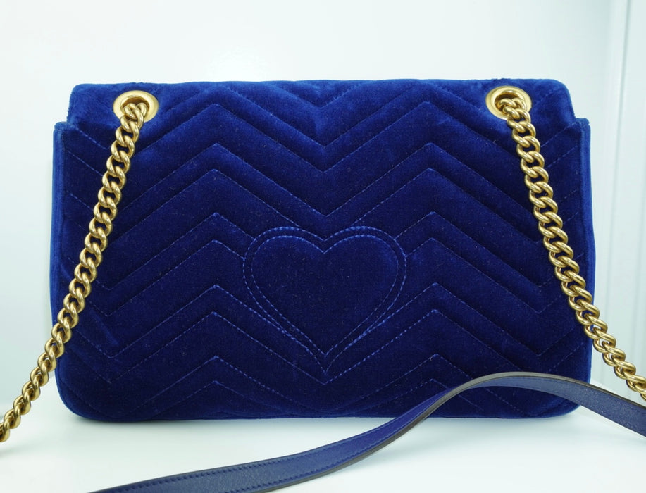 Gucci GG Marmont Medium Quilted velvet blue bag